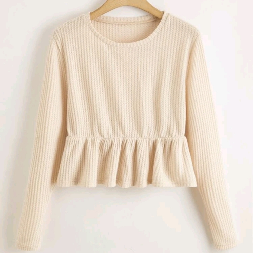 Plus Waffle Knit Ruffle Hem Babydoll Tee